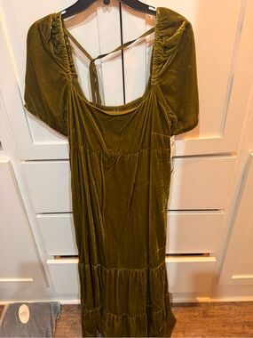 Anthropologie Olive Velvet Maxi Dress